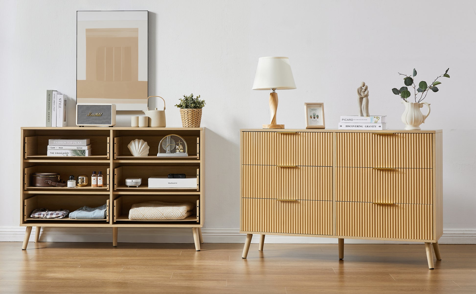 Elegant Mid-Century Style 6-Drawer Dresser in Natural Wood Finish USA