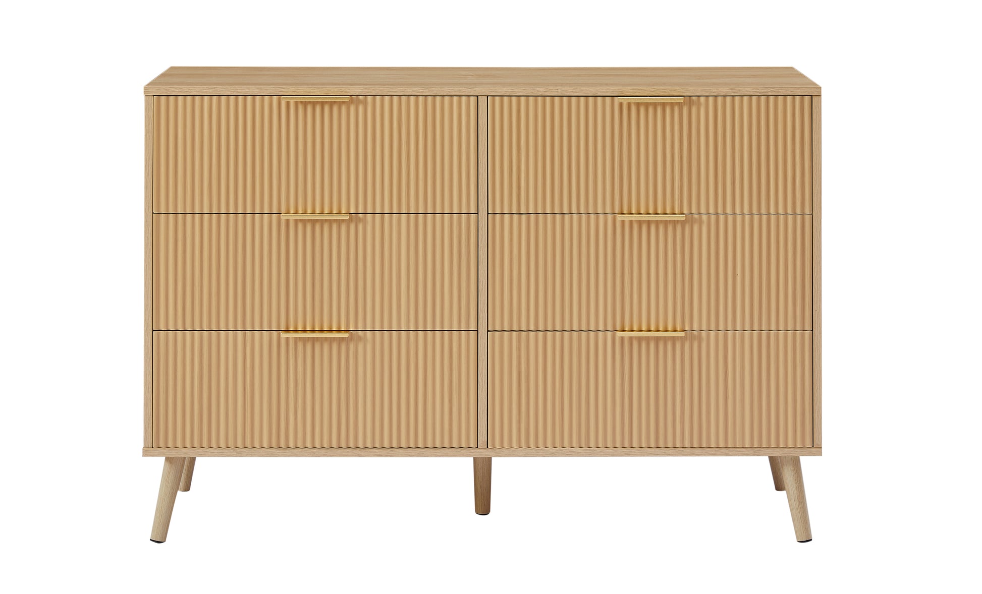 Elegant Mid-Century Style 6-Drawer Dresser in Natural Wood Finish USA