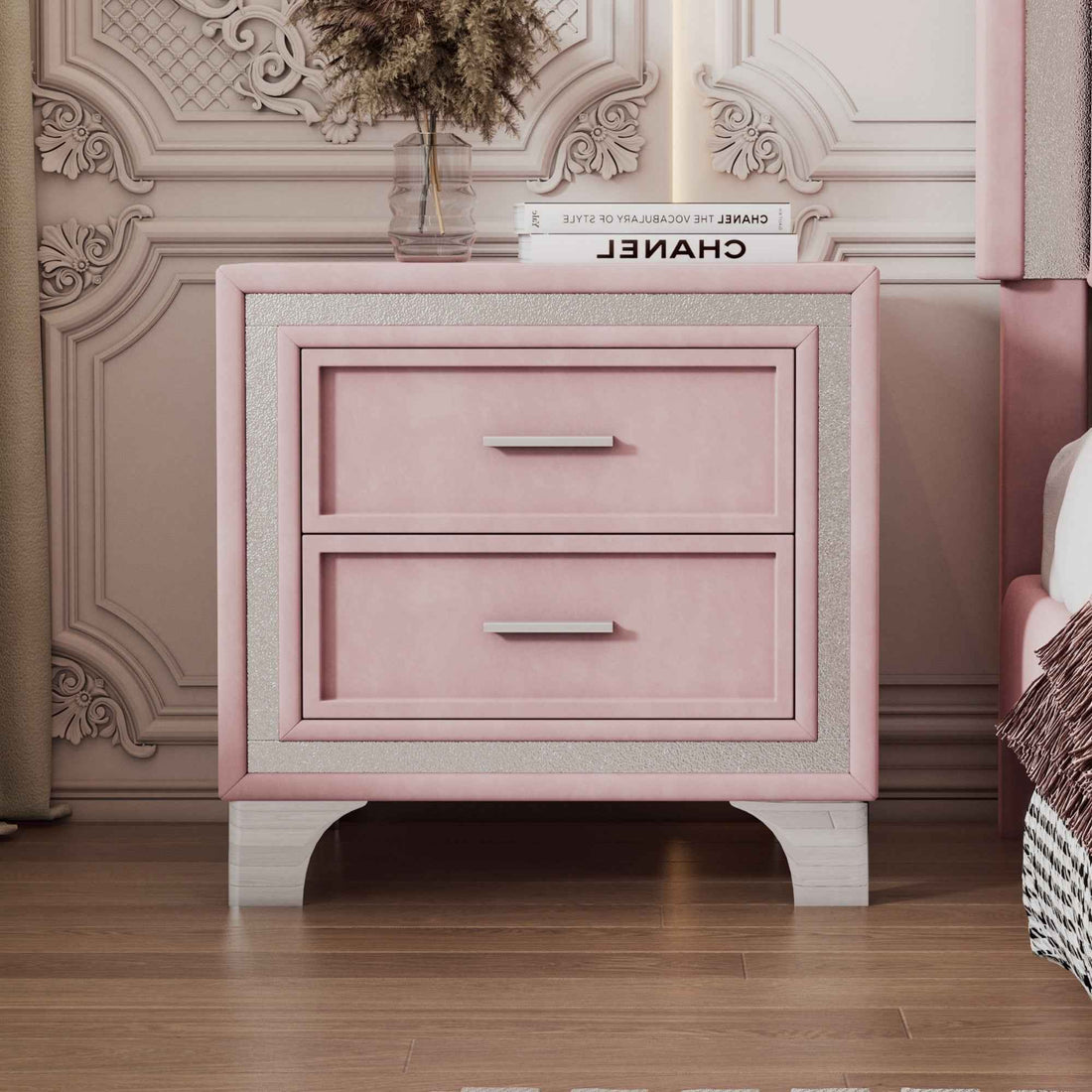 Elegant Mid-Century Vintage Nightstand with Glitter Accents