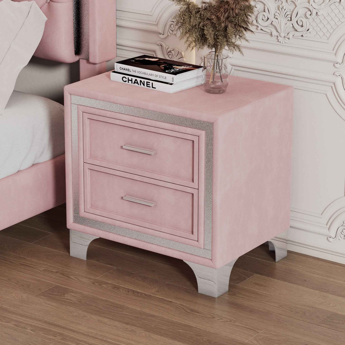 Elegant Mid-Century Vintage Nightstand with Glitter Accents