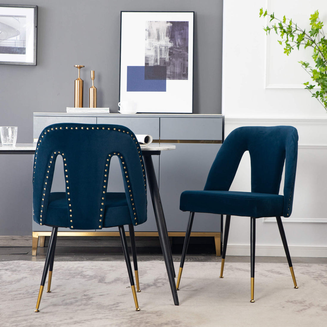 Elegant Modern Blue Velvet Dining Chairs with Gold Accents USA