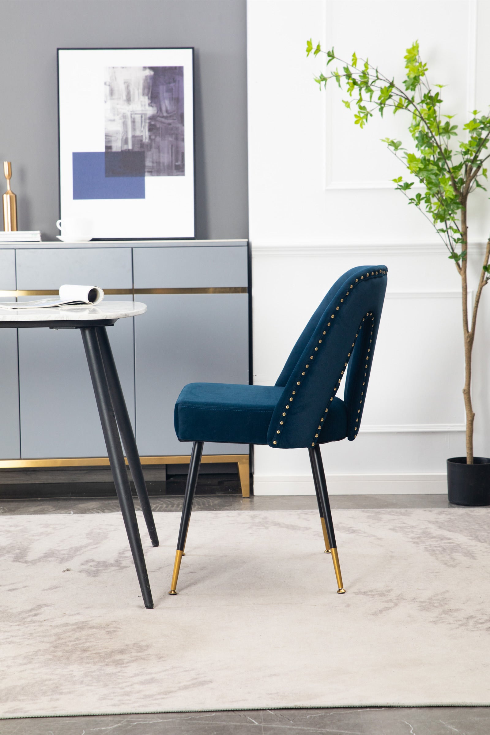 Elegant Modern Blue Velvet Dining Chairs with Gold Accents USA