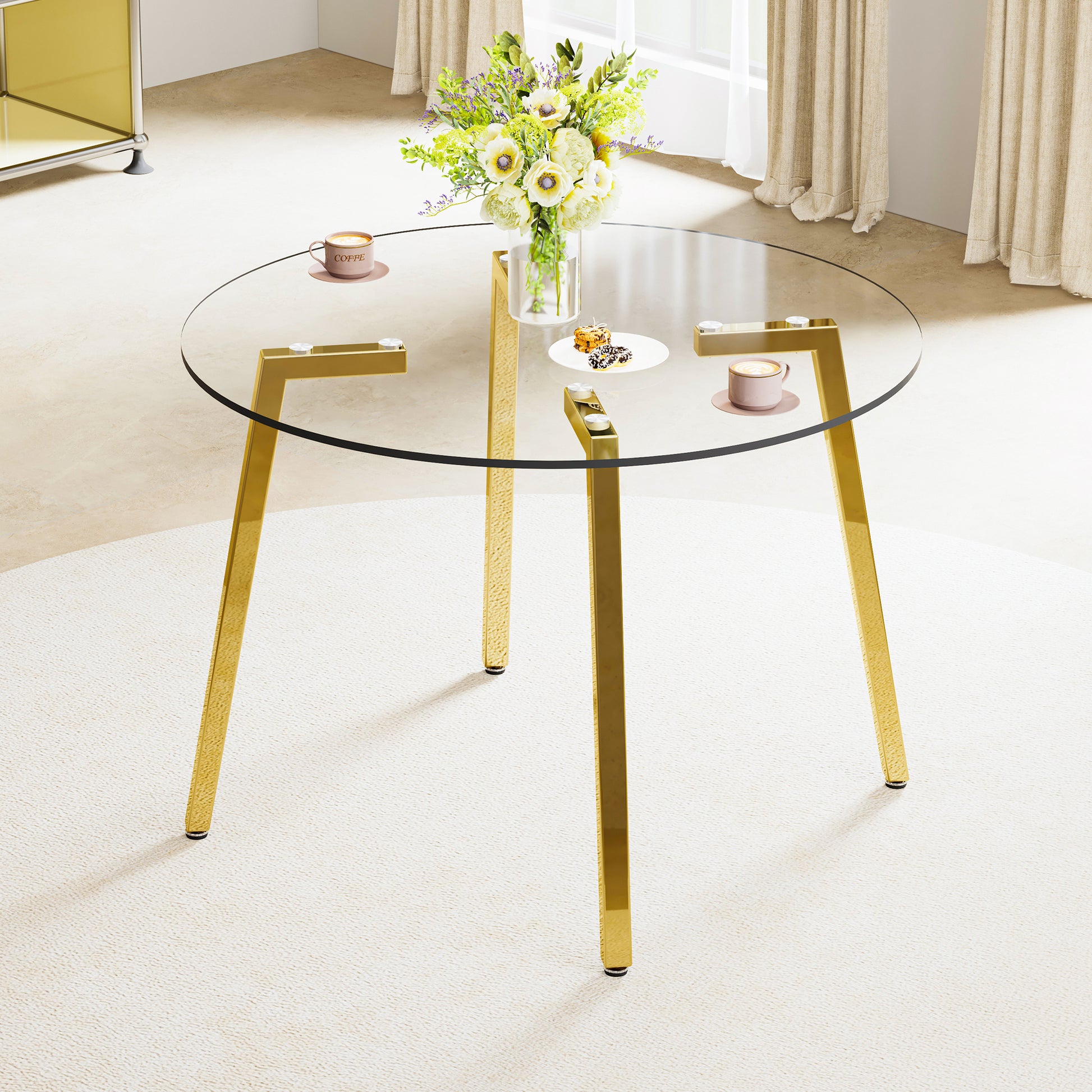 Elegant Modern Circular Glass Dining Table with Gold Legs USA