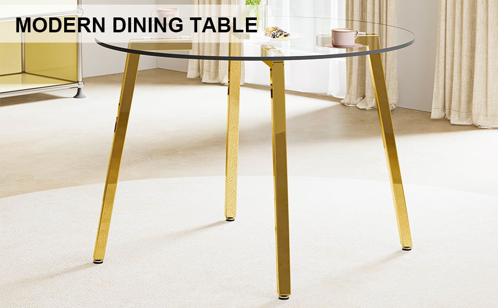 Elegant Modern Circular Glass Dining Table with Gold Legs USA