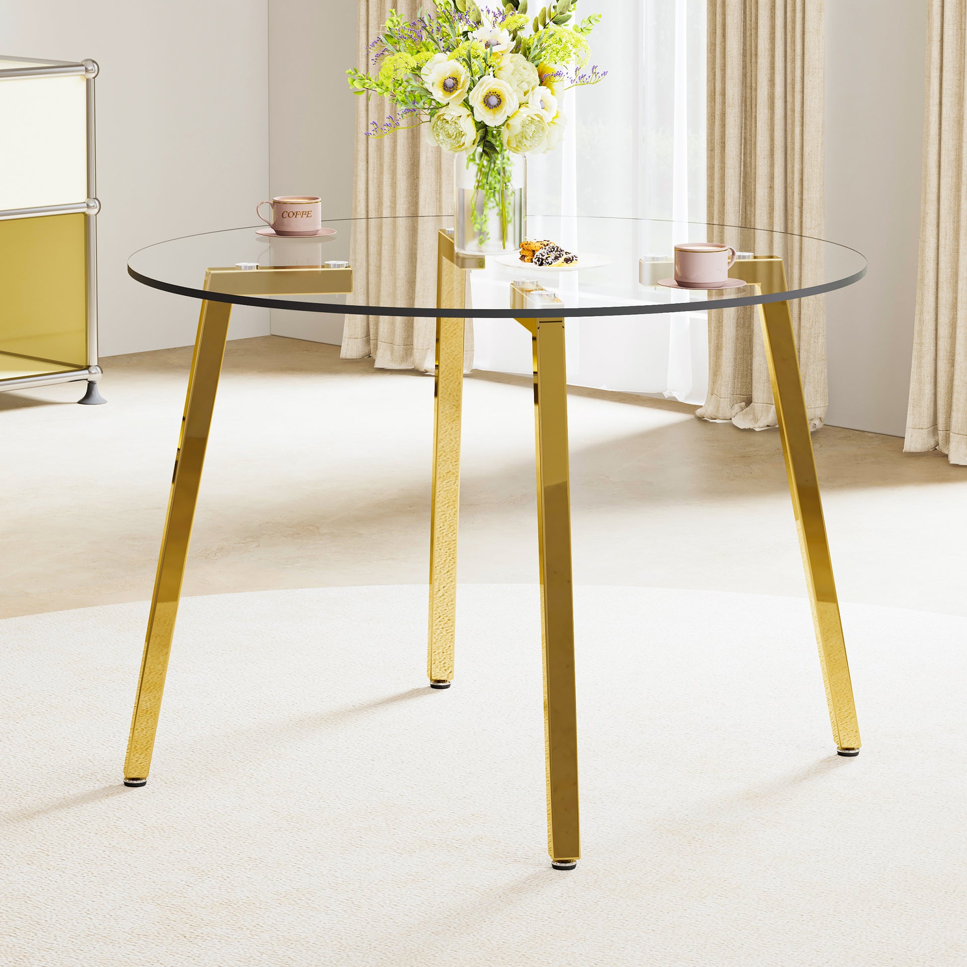 Elegant Modern Circular Glass Dining Table with Gold Legs USA