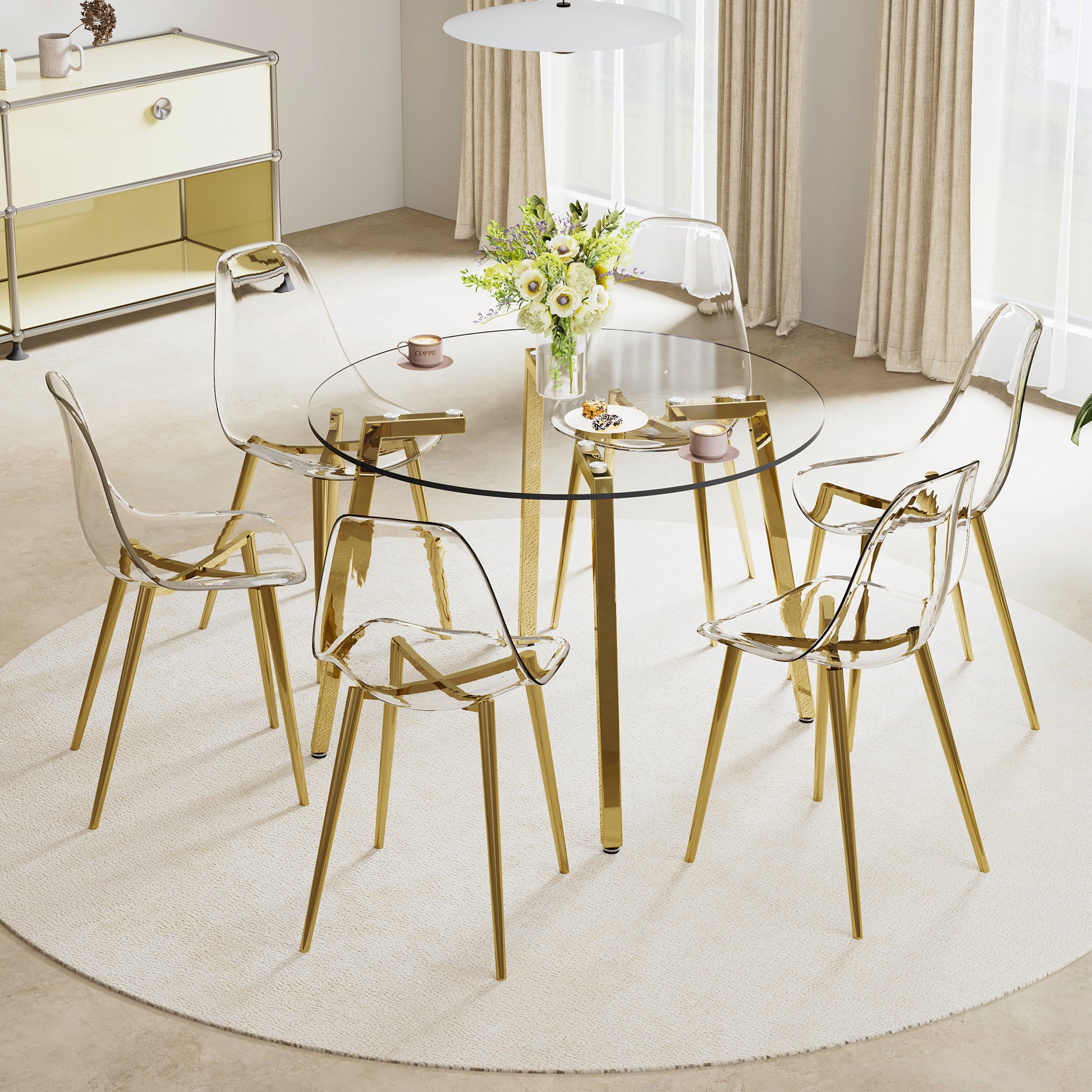 Elegant Modern Circular Glass Dining Table with Gold Legs USA