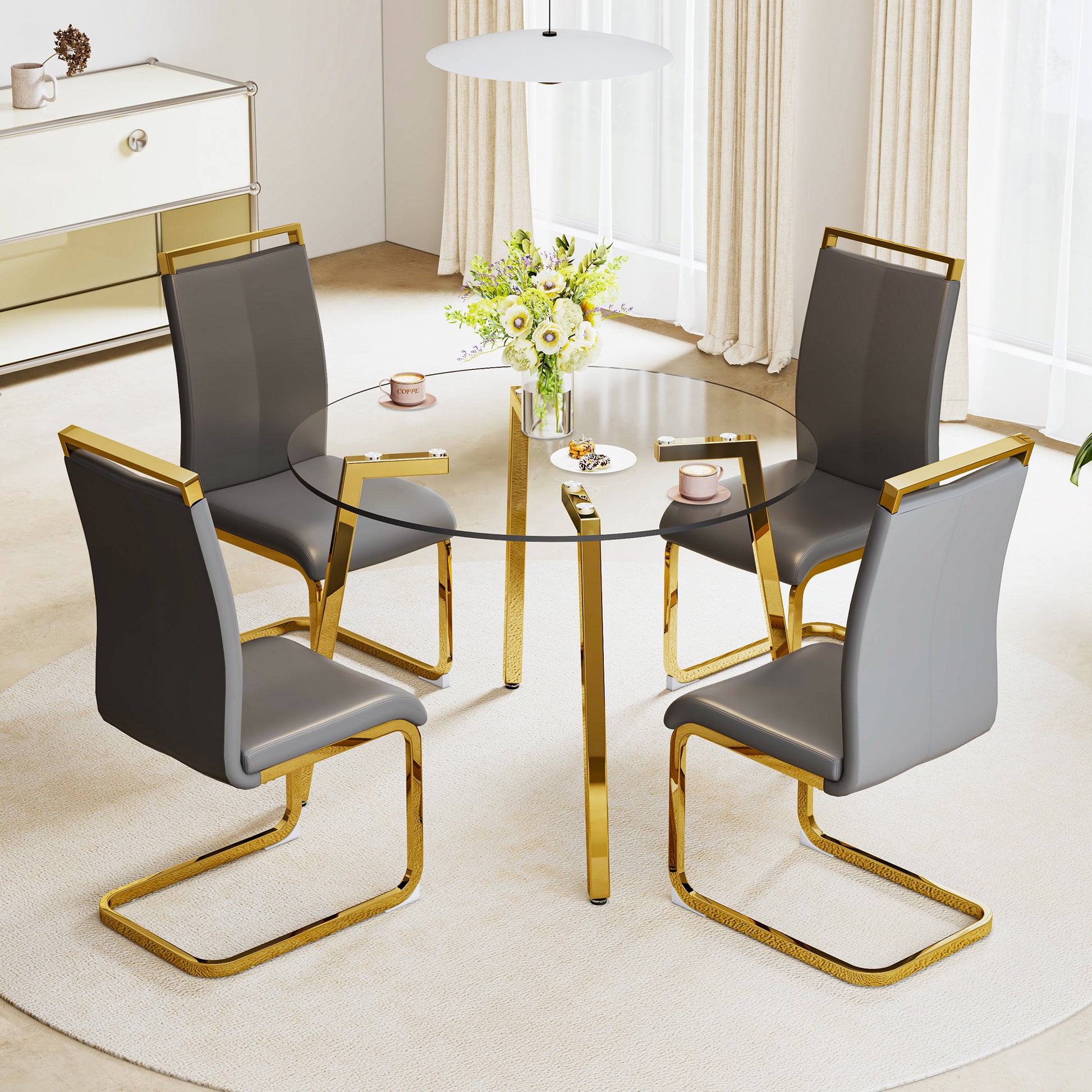 Elegant Modern Circular Glass Dining Table with Gold Legs USA