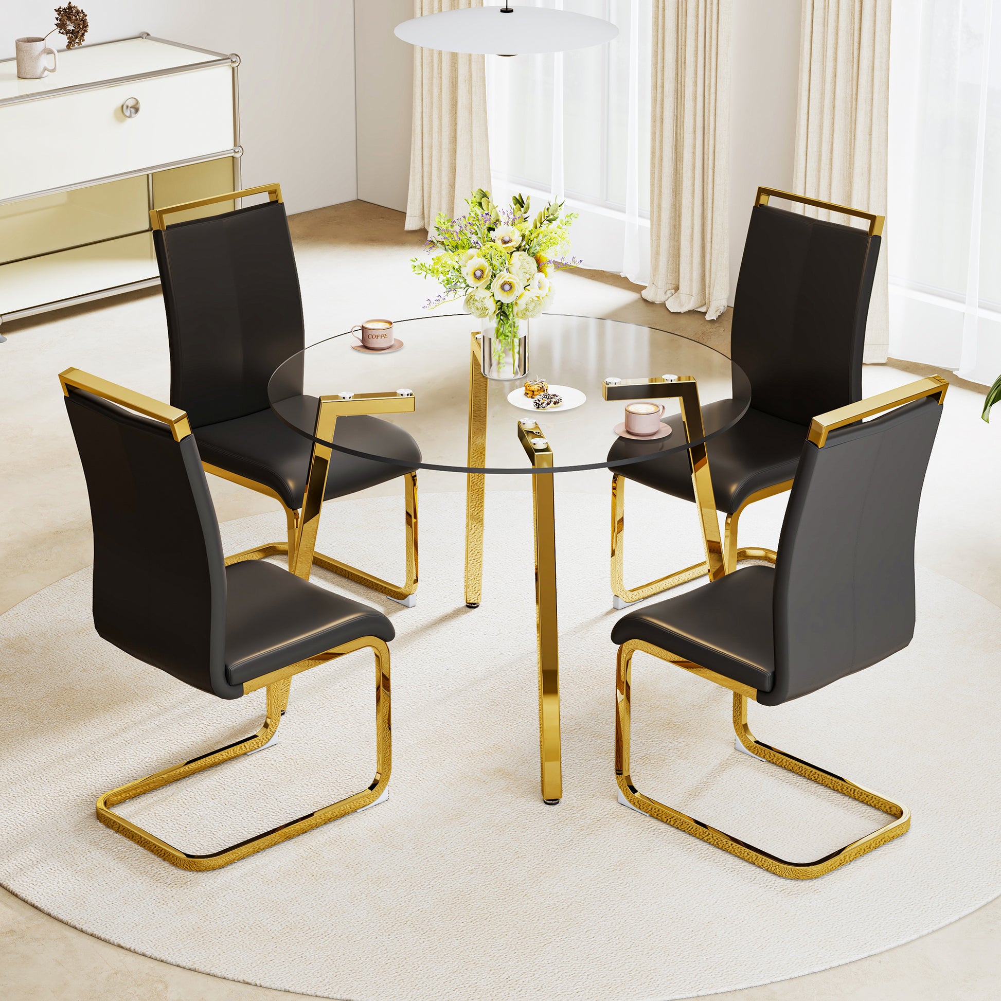 Elegant Modern Circular Glass Dining Table with Gold Legs USA