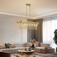 Elegant Modern Crystal Rectangular Chandelier with Gold Accents USA