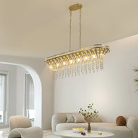 Elegant Modern Crystal Rectangular Chandelier with Gold Accents USA