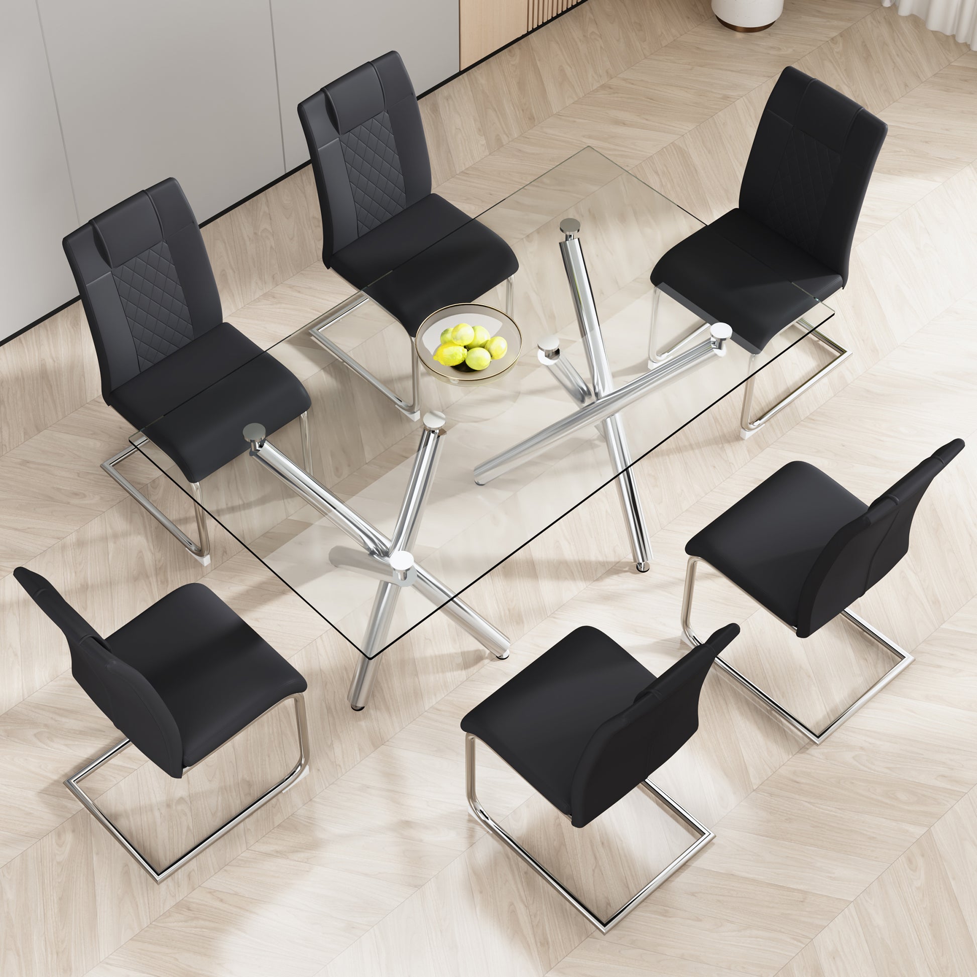 Elegant Modern Glass and Chrome Dining Table for 6-8 USA