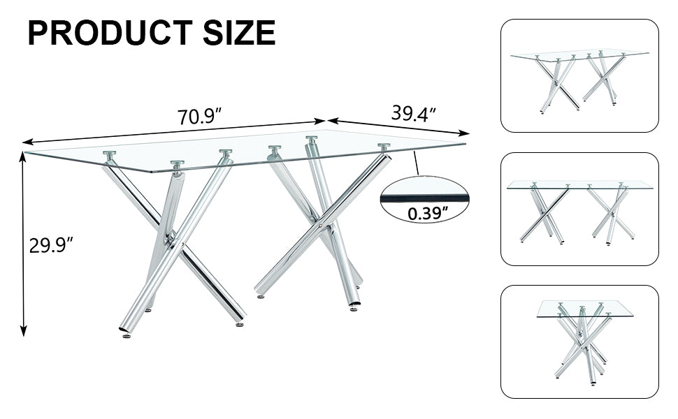 Elegant Modern Glass and Chrome Dining Table for 6-8 USA