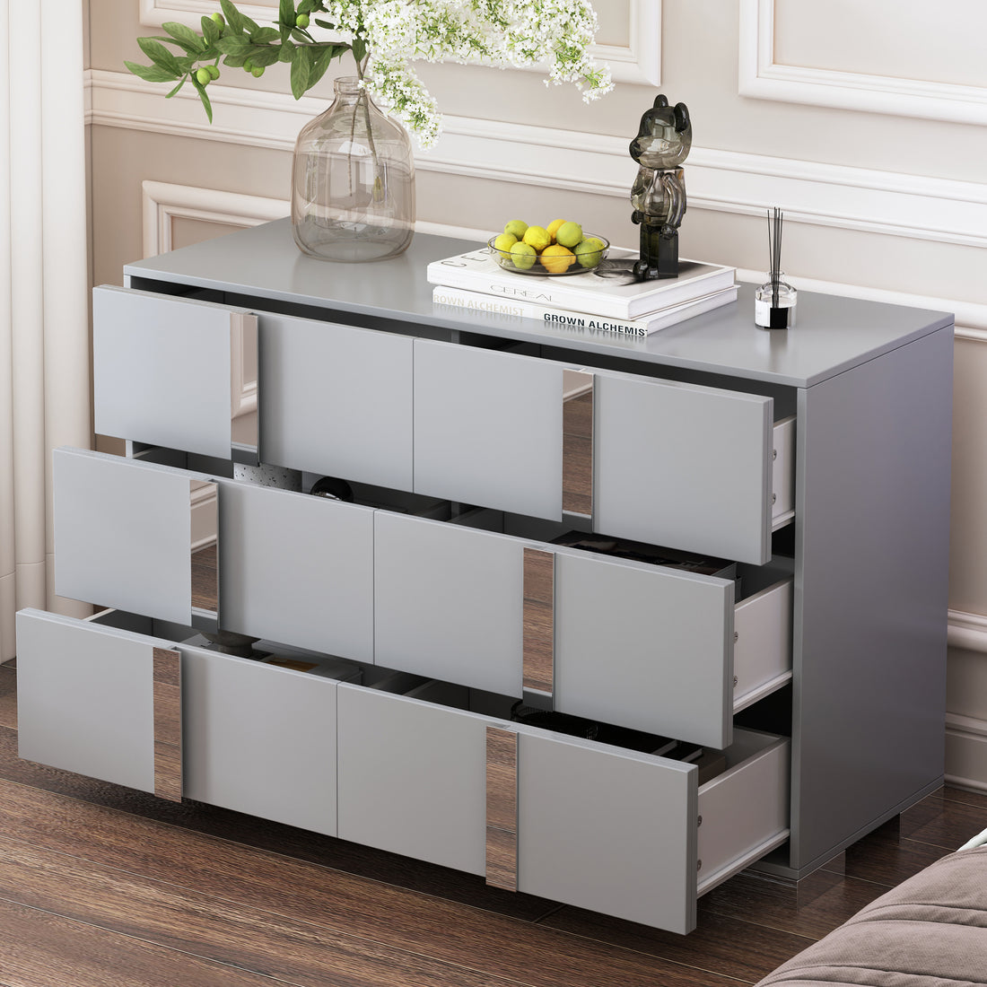 Elegant Modern Mirrored Storage Cabinet with 6 Drawers USA