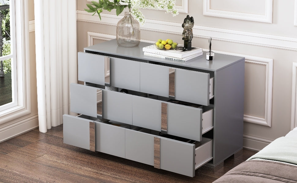 Elegant Modern Mirrored Storage Cabinet with 6 Drawers USA