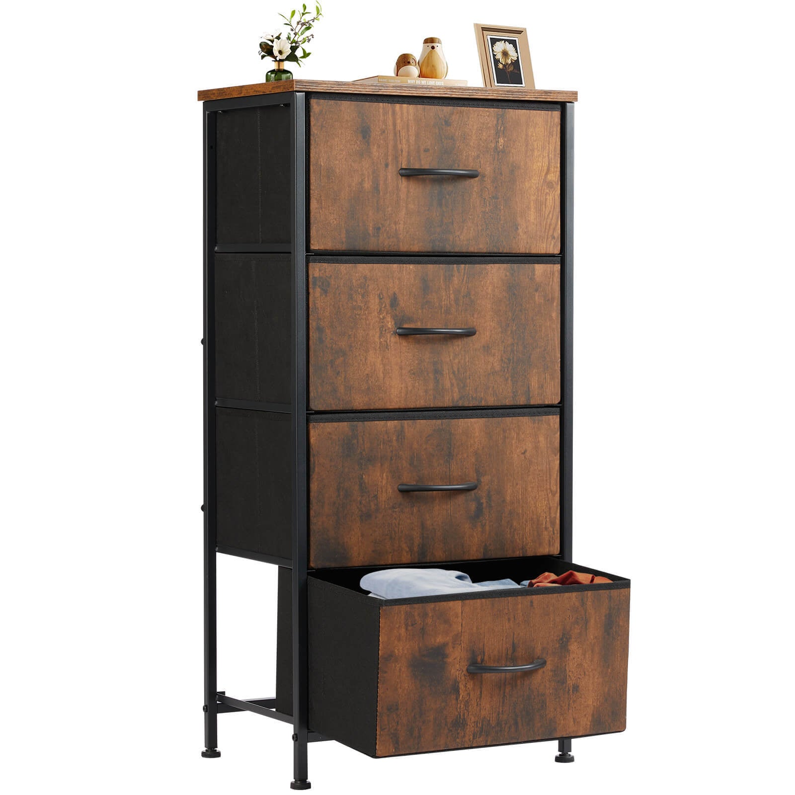 Elegant Modern Rustic Chest of Drawers - Stylish 4-Drawer Storage Unit with Mixed Materials USA