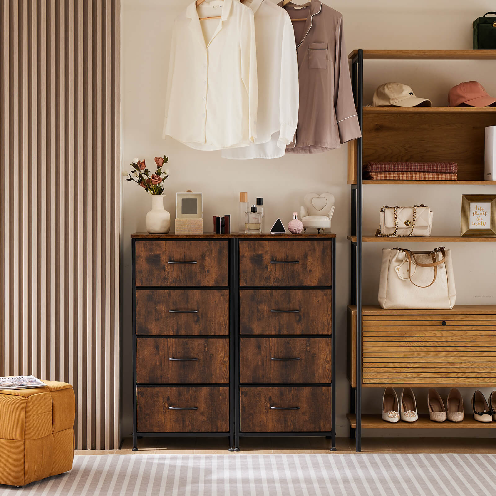 Elegant Modern Rustic Chest of Drawers - Stylish 4-Drawer Storage Unit with Mixed Materials USA