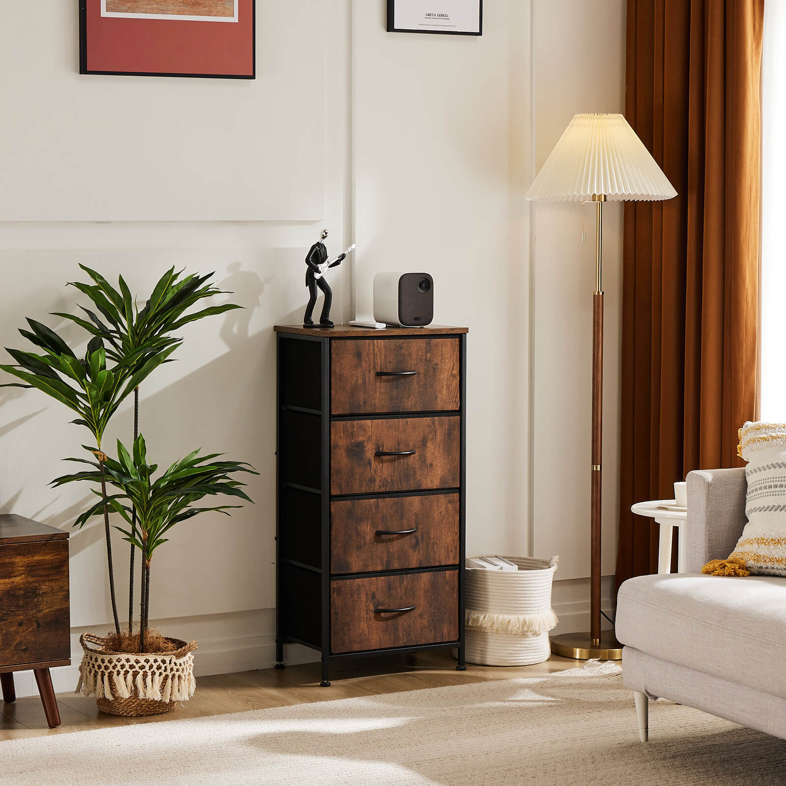 Elegant Modern Rustic Chest of Drawers - Stylish 4-Drawer Storage Unit with Mixed Materials USA