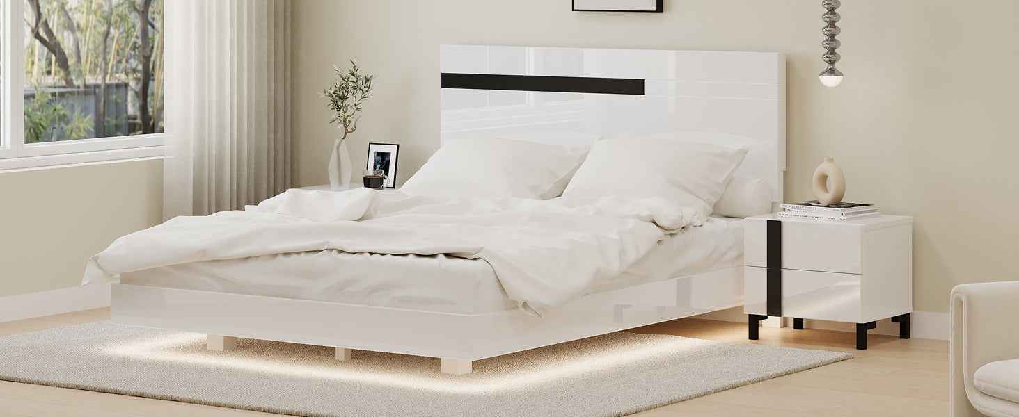 Elegant Modern White Bedroom Set with Queen Bed and Nightstands