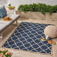 Elegant Navy Blue and Cream Moroccan Trellis IndoorOutdoor Area Rug - Perfect for Adding a Stylish Touch to Your Living Space USA