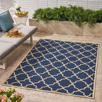 Elegant Navy Blue and Cream Moroccan Trellis IndoorOutdoor Area Rug - Perfect for Adding a Stylish Touch to Your Living Space USA