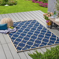 Elegant Navy Blue and Cream Moroccan Trellis IndoorOutdoor Area Rug - Perfect for Adding a Stylish Touch to Your Living Space USA