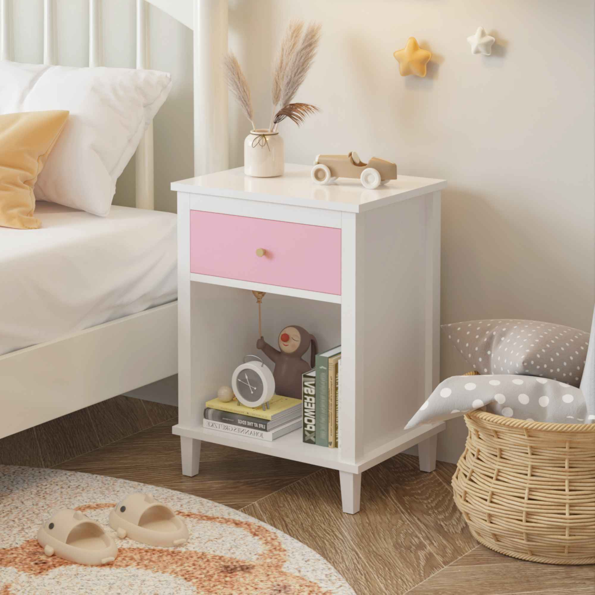 Elegant Nursery Nightstand with Drawer and Shelf for Infants and Toddlers