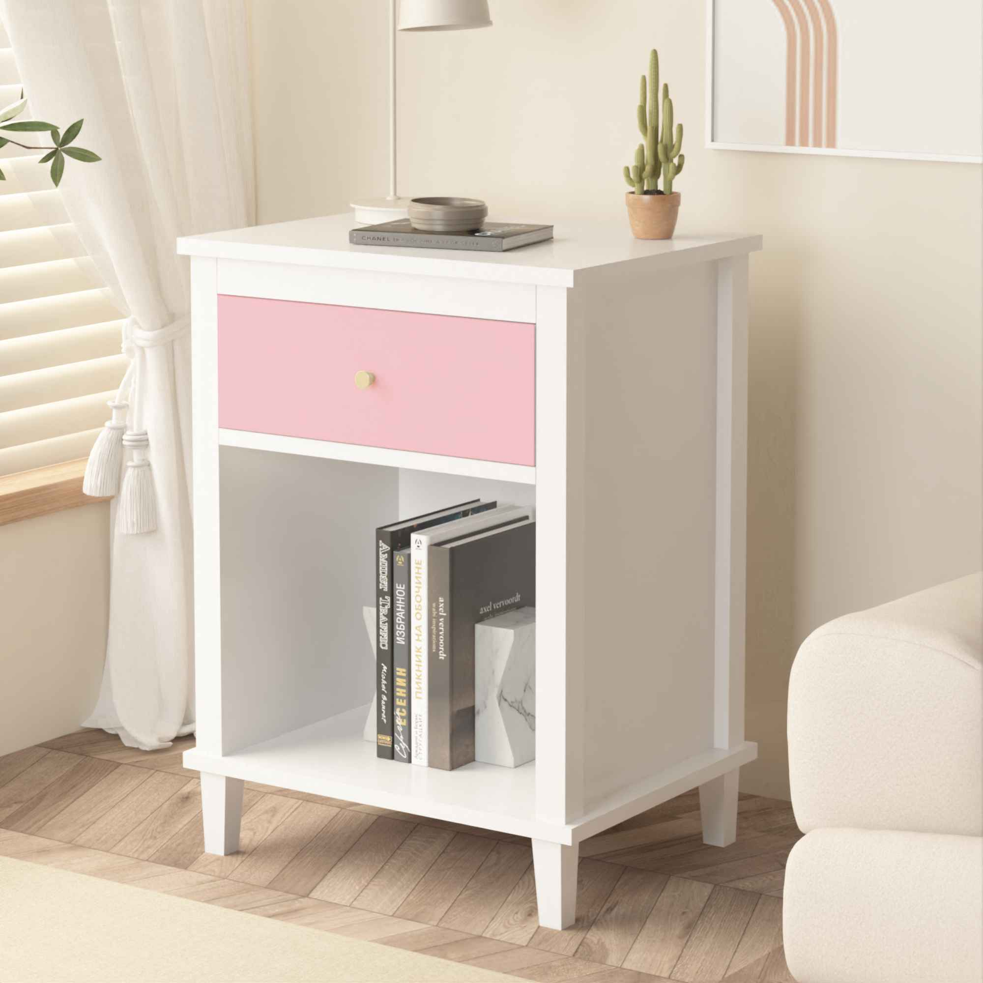 Elegant Nursery Nightstand with Drawer and Shelf for Infants and Toddlers