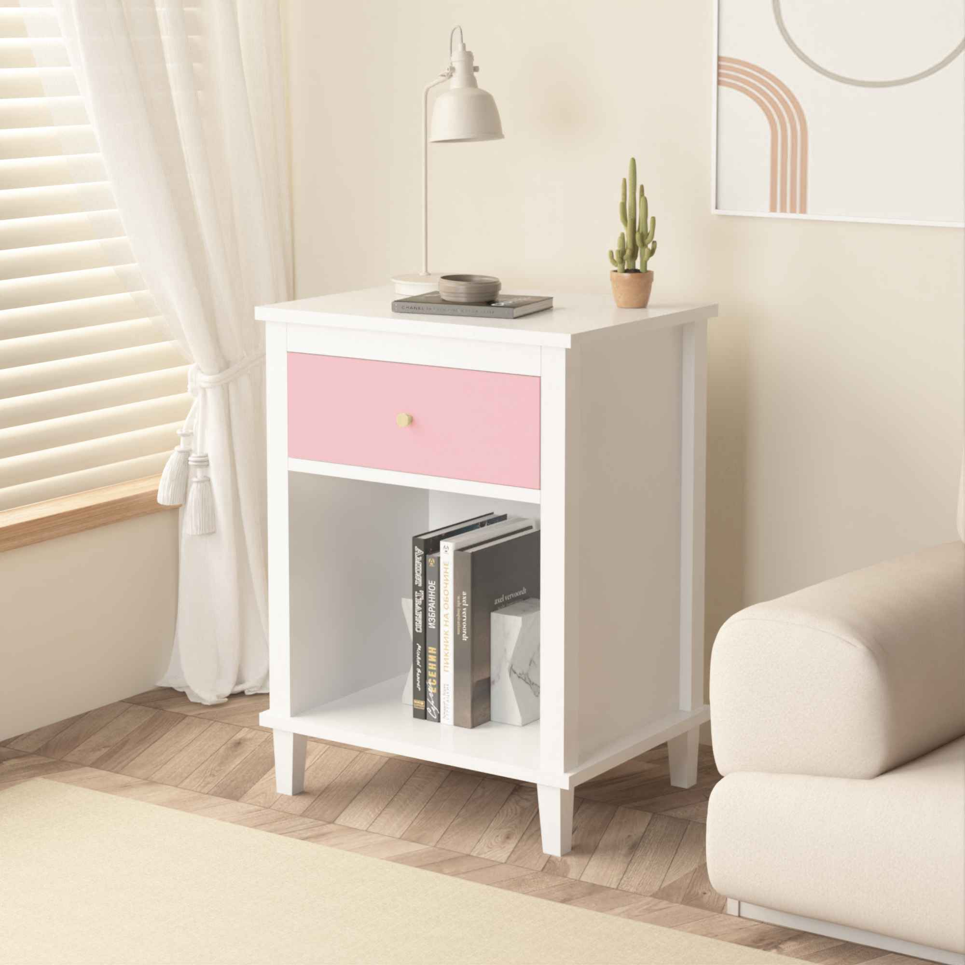 Elegant Nursery Nightstand with Drawer and Shelf for Infants and Toddlers