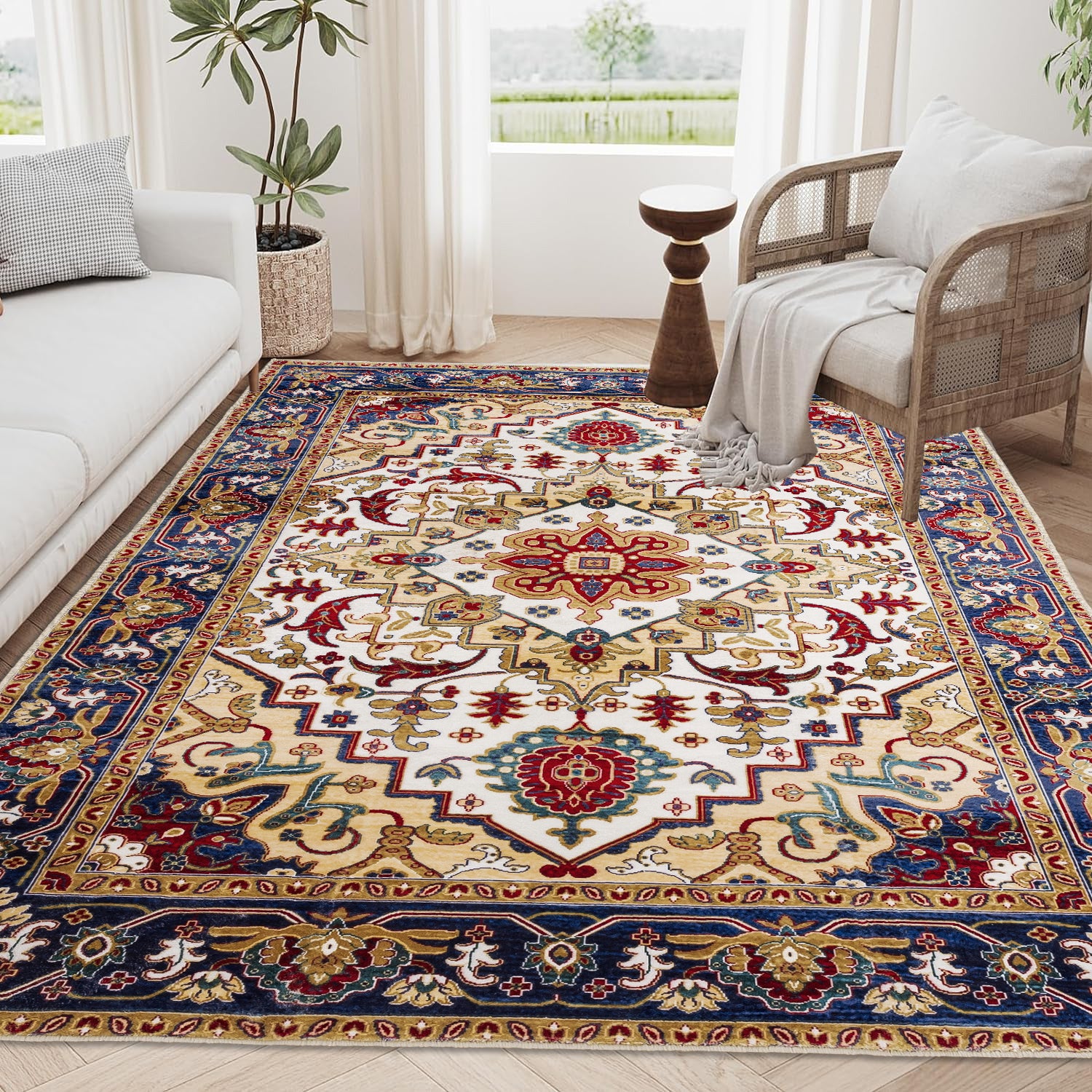 Elegant Persian Rug with Floral Medallion Design USA