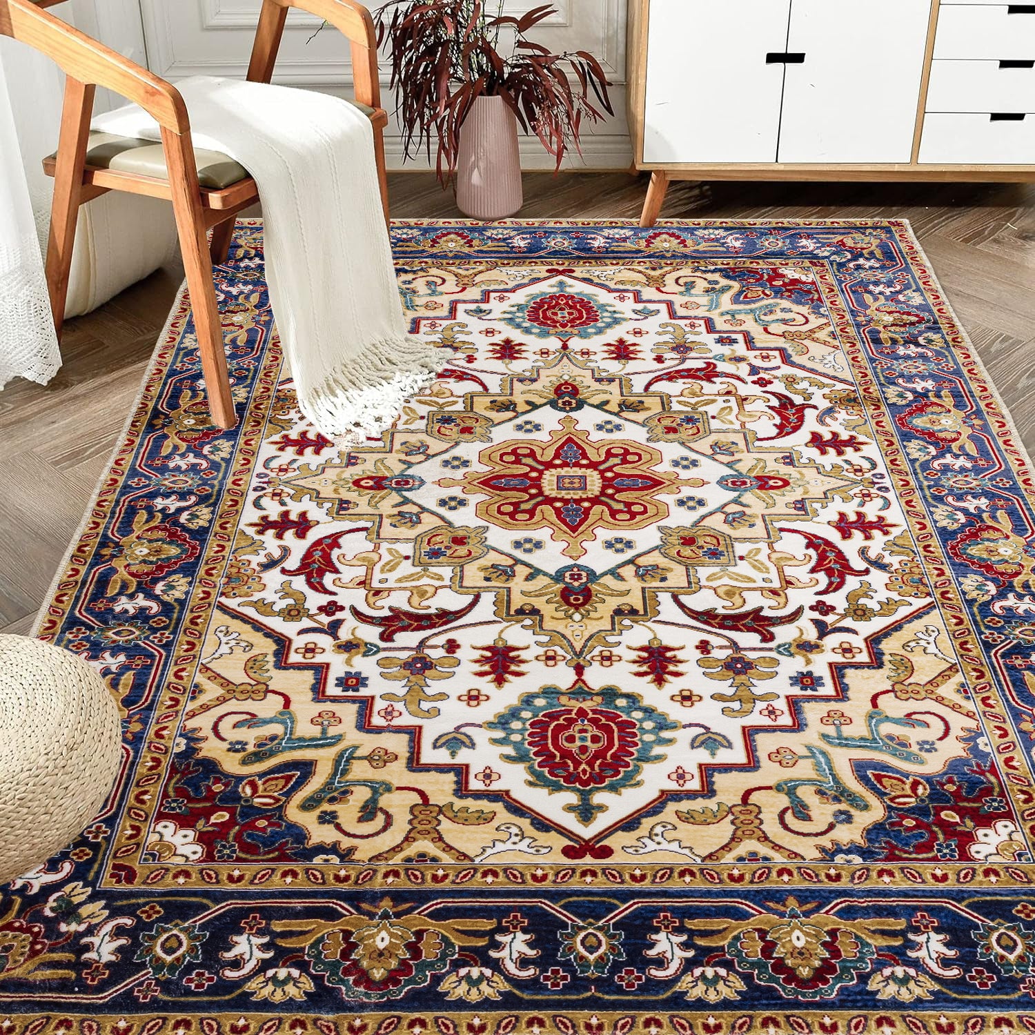 Elegant Persian Rug with Floral Medallion Design USA