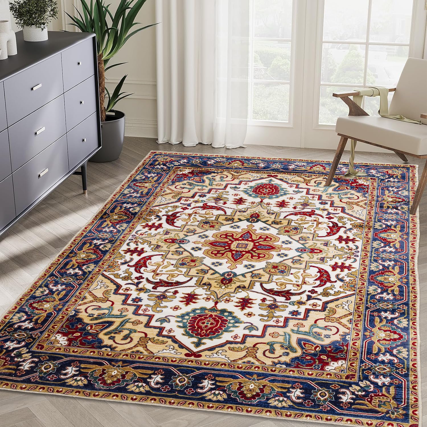 Elegant Persian Rug with Floral Medallion Design USA