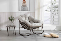 Elegant Rattan Rocker with Plush Cushion - Stylish Outdoor Lounge Chair- USA