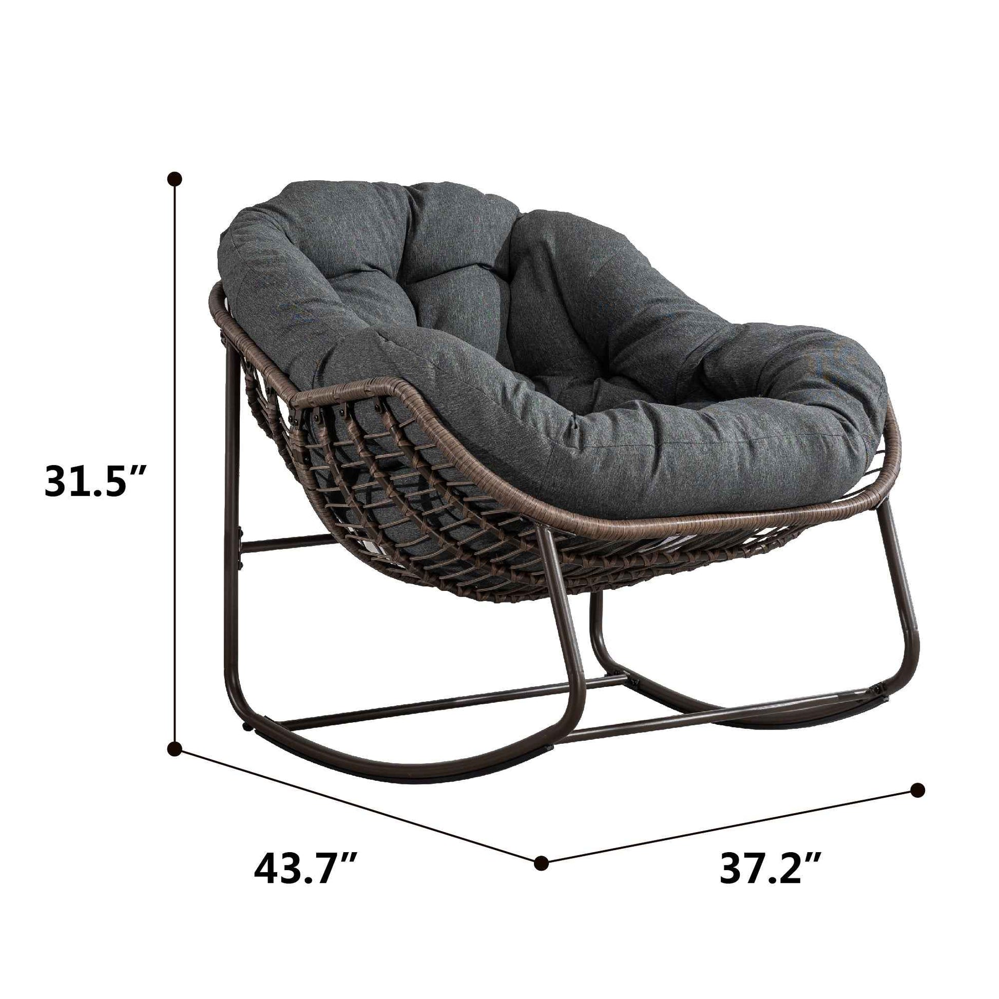 Elegant Rattan Rocker with Plush Cushion - Stylish Outdoor Lounge Chair