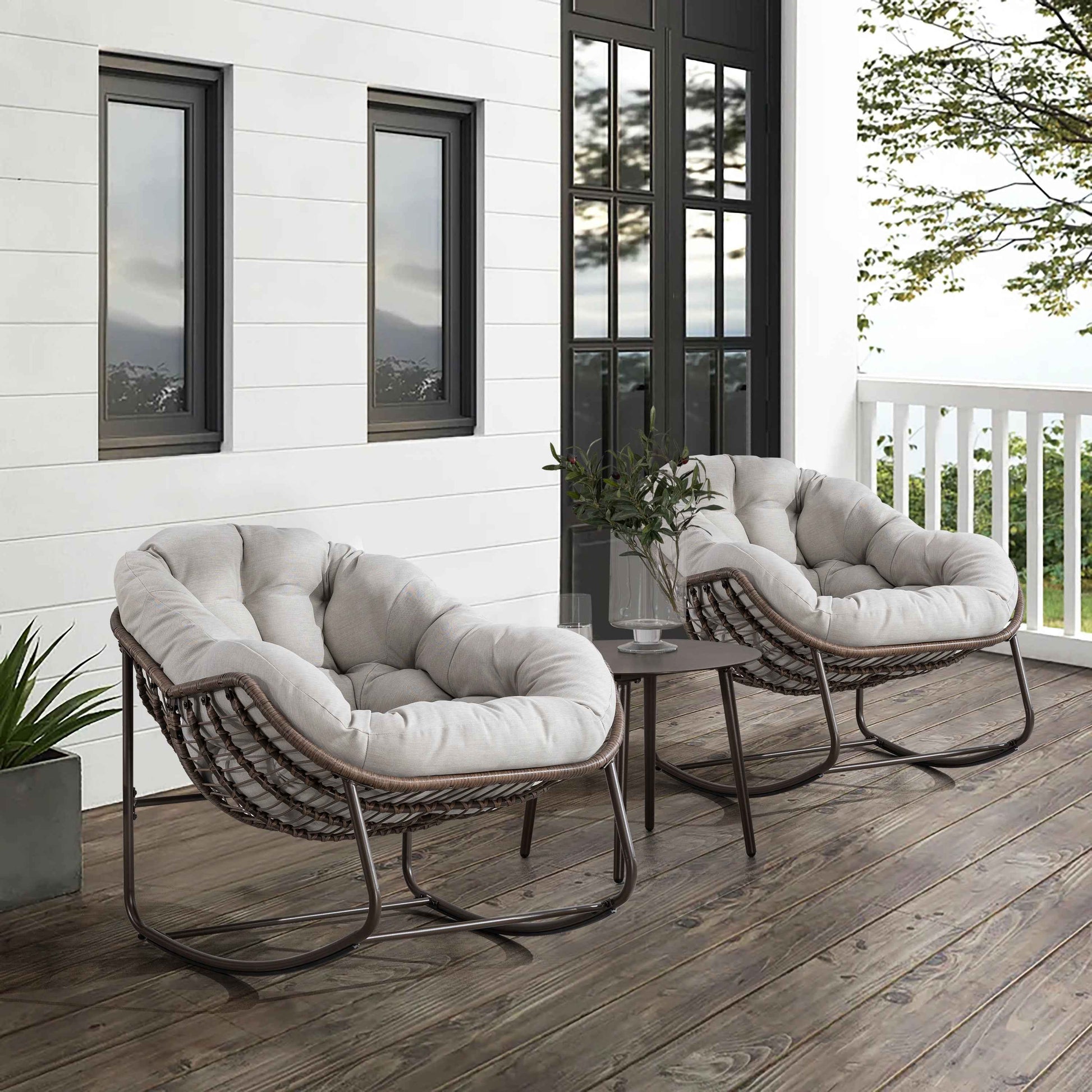 Elegant Rattan Rocker with Plush Cushion - Stylish Outdoor Lounge Chair- USA