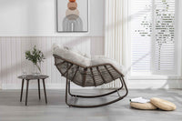 Elegant Rattan Rocker with Plush Cushion - Stylish Outdoor Lounge Chair