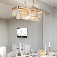 Elegant Rectangular Crystal Chandelier with Adjustable Lighting USA