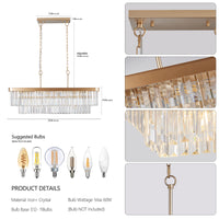 Elegant Rectangular Crystal Chandelier with Adjustable Lighting USA