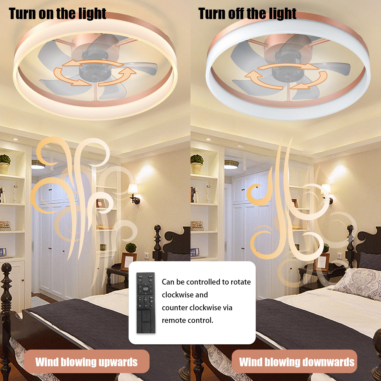 Elegant Rose Gold Ceiling Fan with Dimmable LED Lights USA