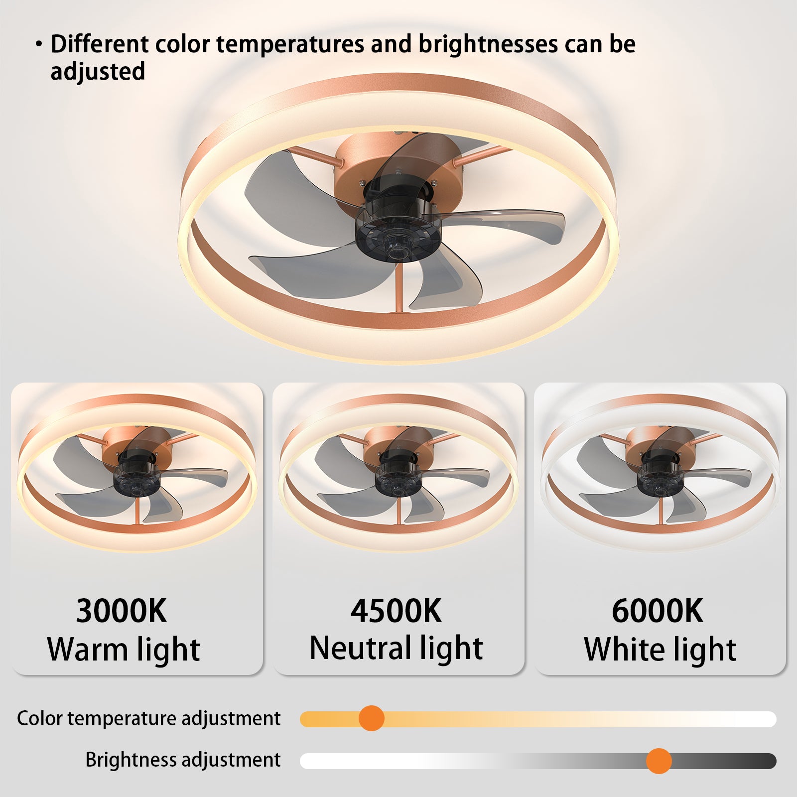 Elegant Rose Gold Ceiling Fan with Dimmable LED Lights USA