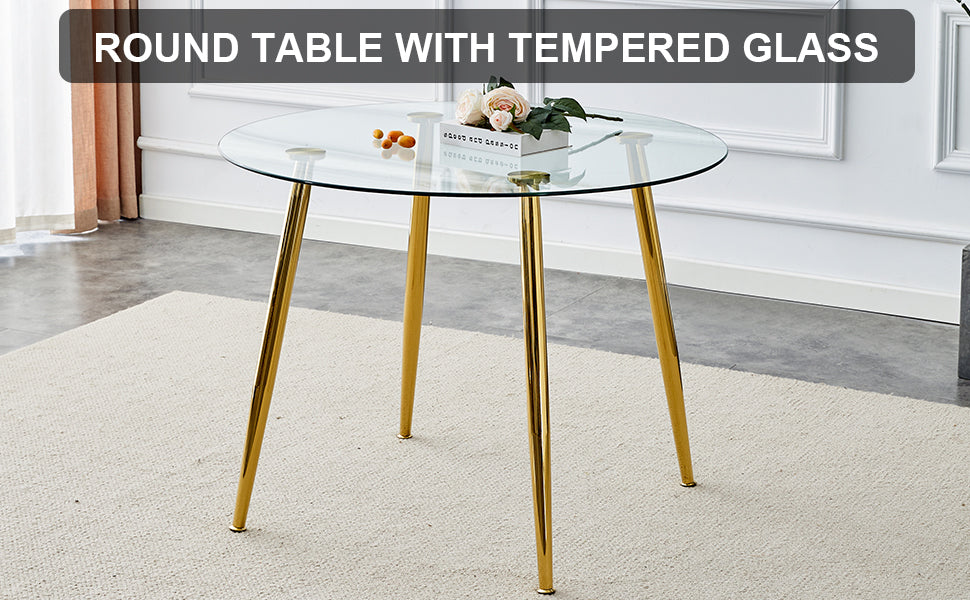 Elegant Round Glass Top Accent Table with Gold Finished Metal Legs USA