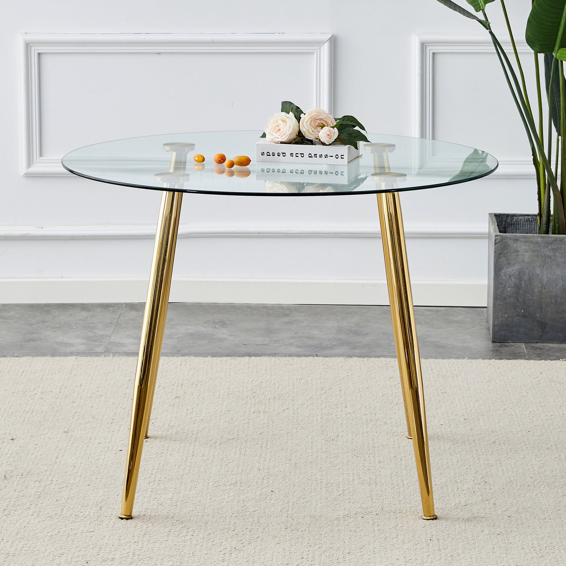 Elegant Round Glass Top Accent Table with Gold Finished Metal Legs USA