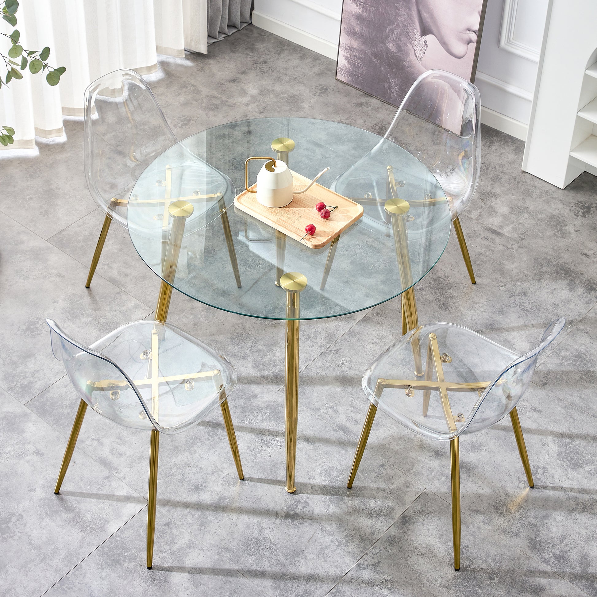 Elegant Round Glass Top Accent Table with Gold Finished Metal Legs USA