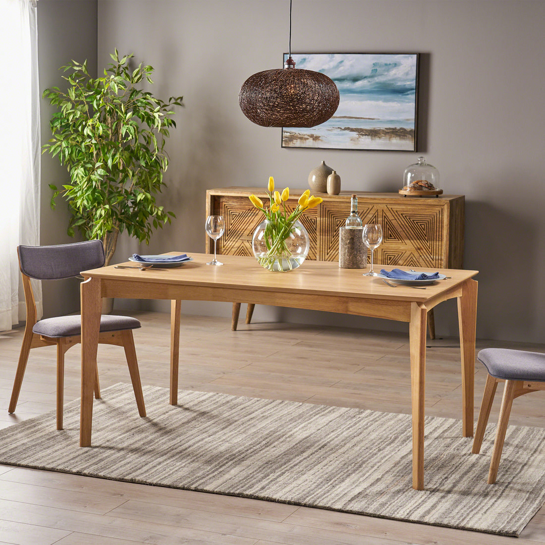 Elegant Rubberwood Dining Table with Walnut Veneer Finish USA