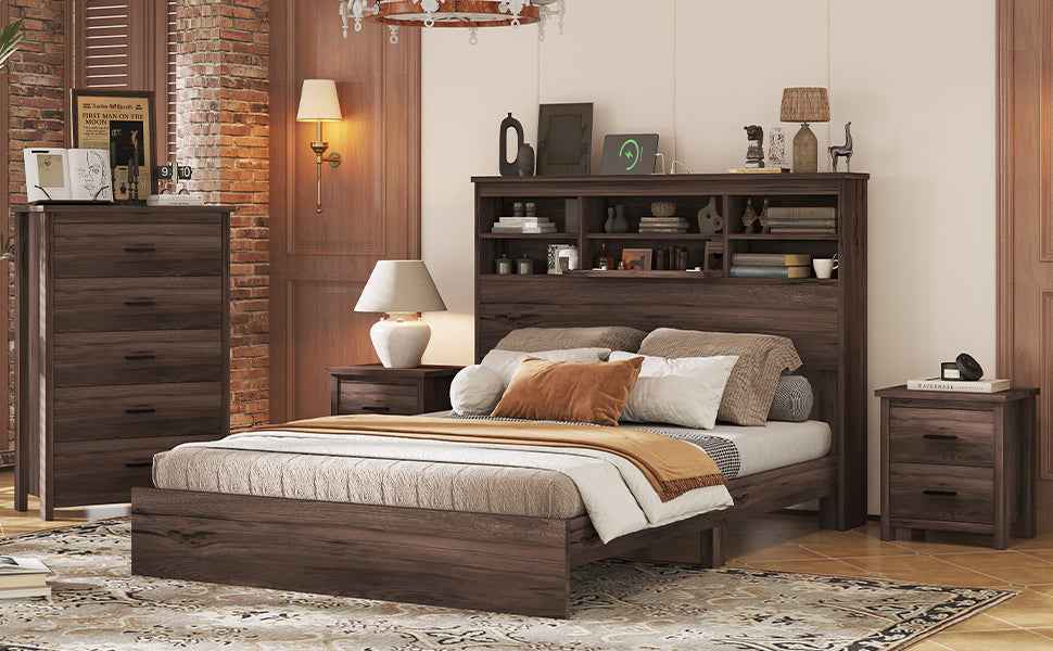 Elegant Rustic 4-Piece Bedroom Suite in Dark Walnut Finish