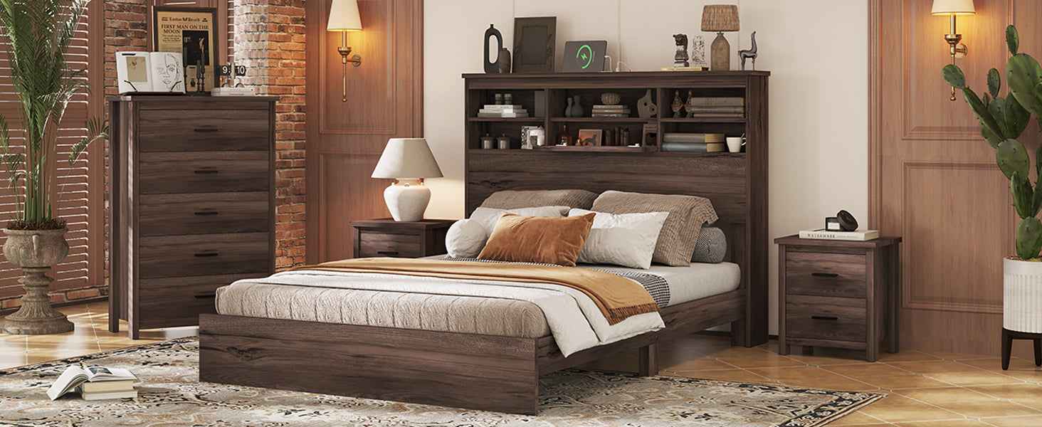 Elegant Rustic 4-Piece Bedroom Suite in Dark Walnut Finish