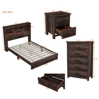 Elegant Rustic 4-Piece Bedroom Suite in Dark Walnut Finish