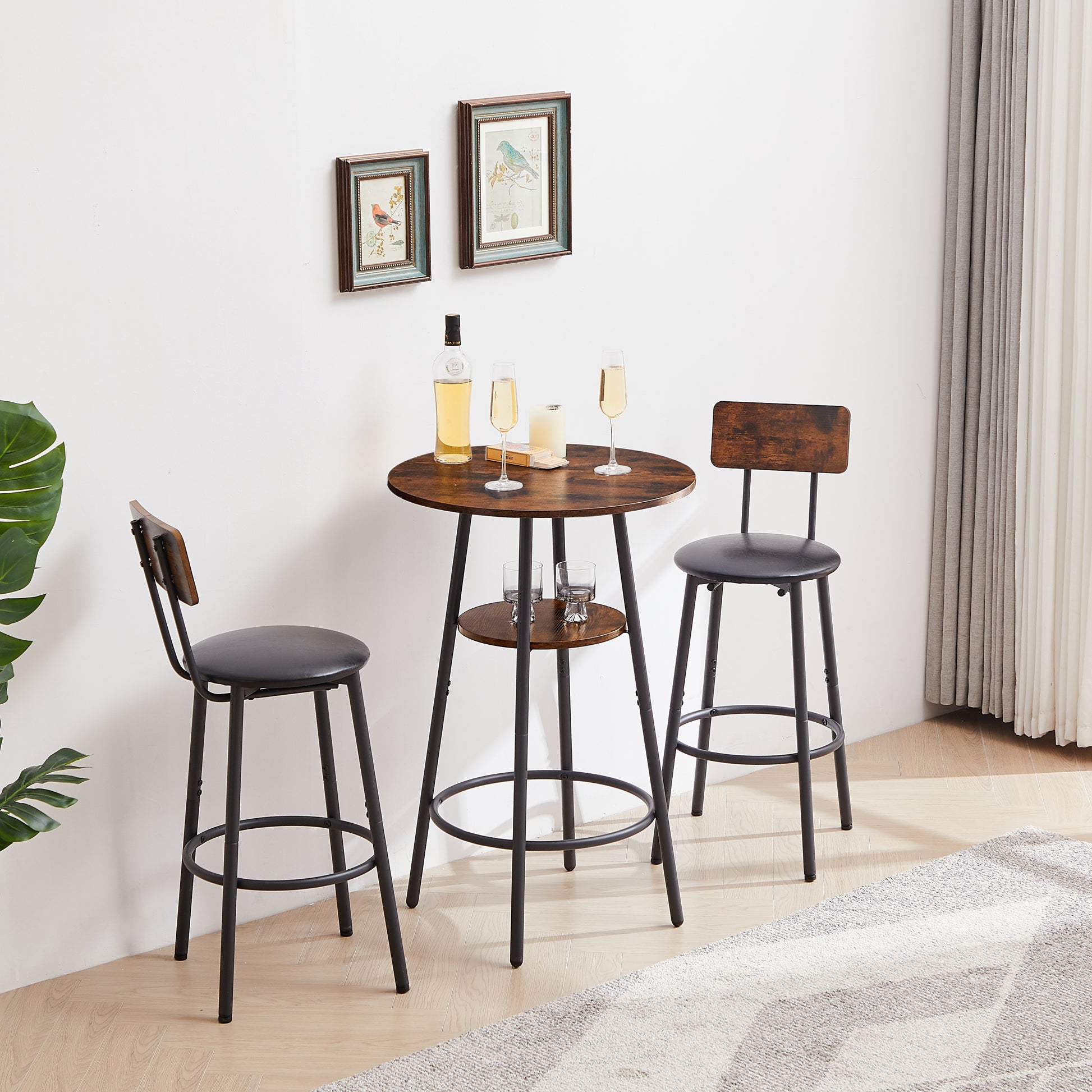 Elegant Rustic Brown Bar Stool Set with Shelf USA