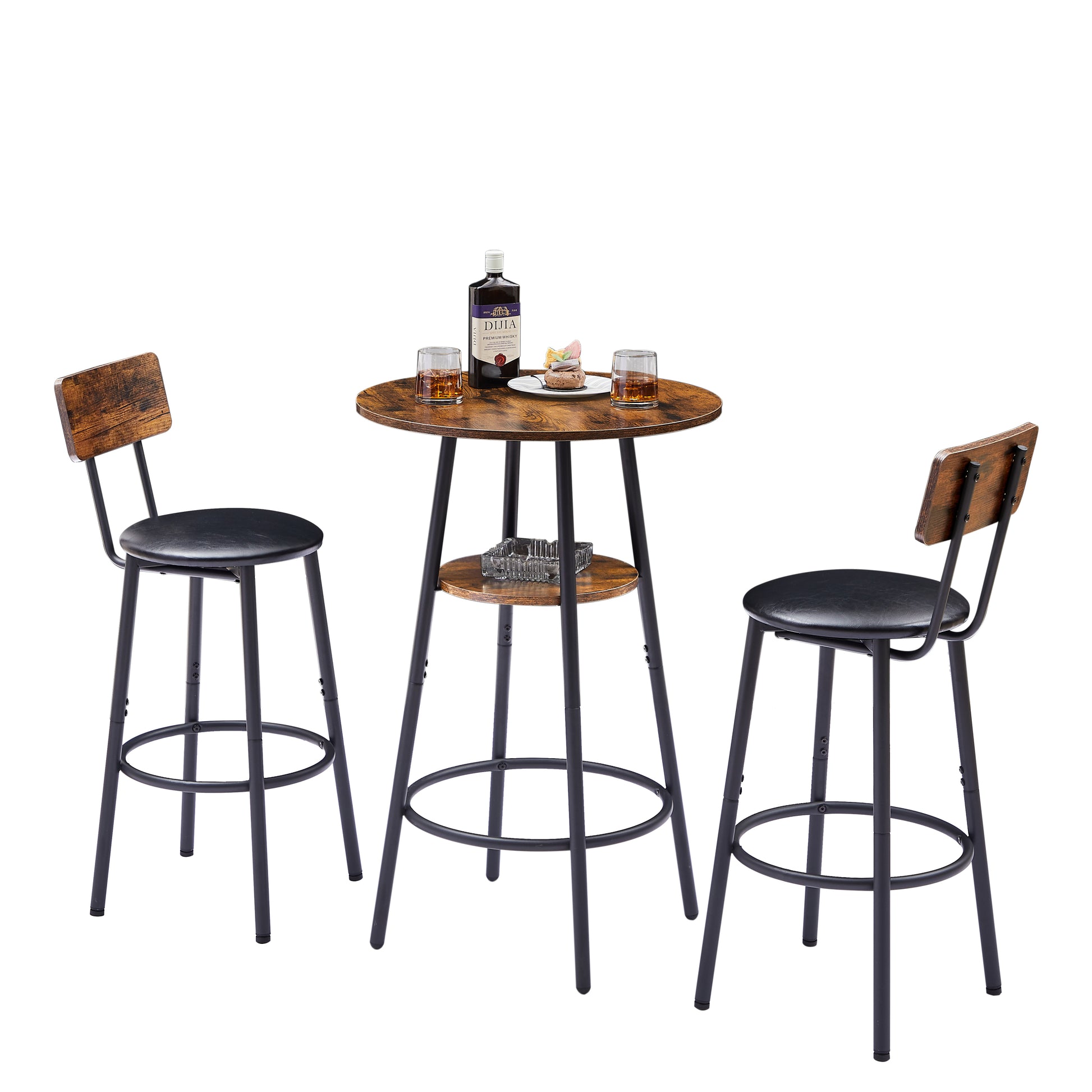 Elegant Rustic Brown Bar Stool Set with Shelf USA