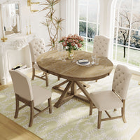 Elegant Rustic Dining Table Set with Extendable Tabletop and Upholstered Chairs USA