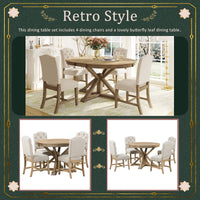 Elegant Rustic Dining Table Set with Extendable Tabletop and Upholstered Chairs USA